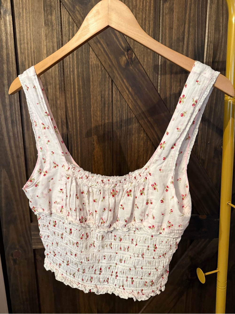 Free People Pink Crop Top with Pink Floral Print